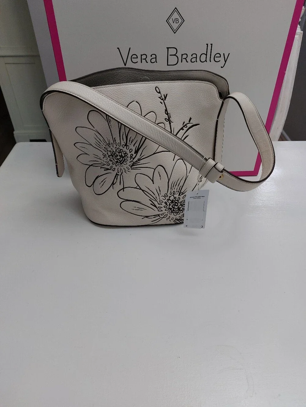 Vera Bradley Leather Astoria Shoulder Bag Cottage Cream Floral NWT